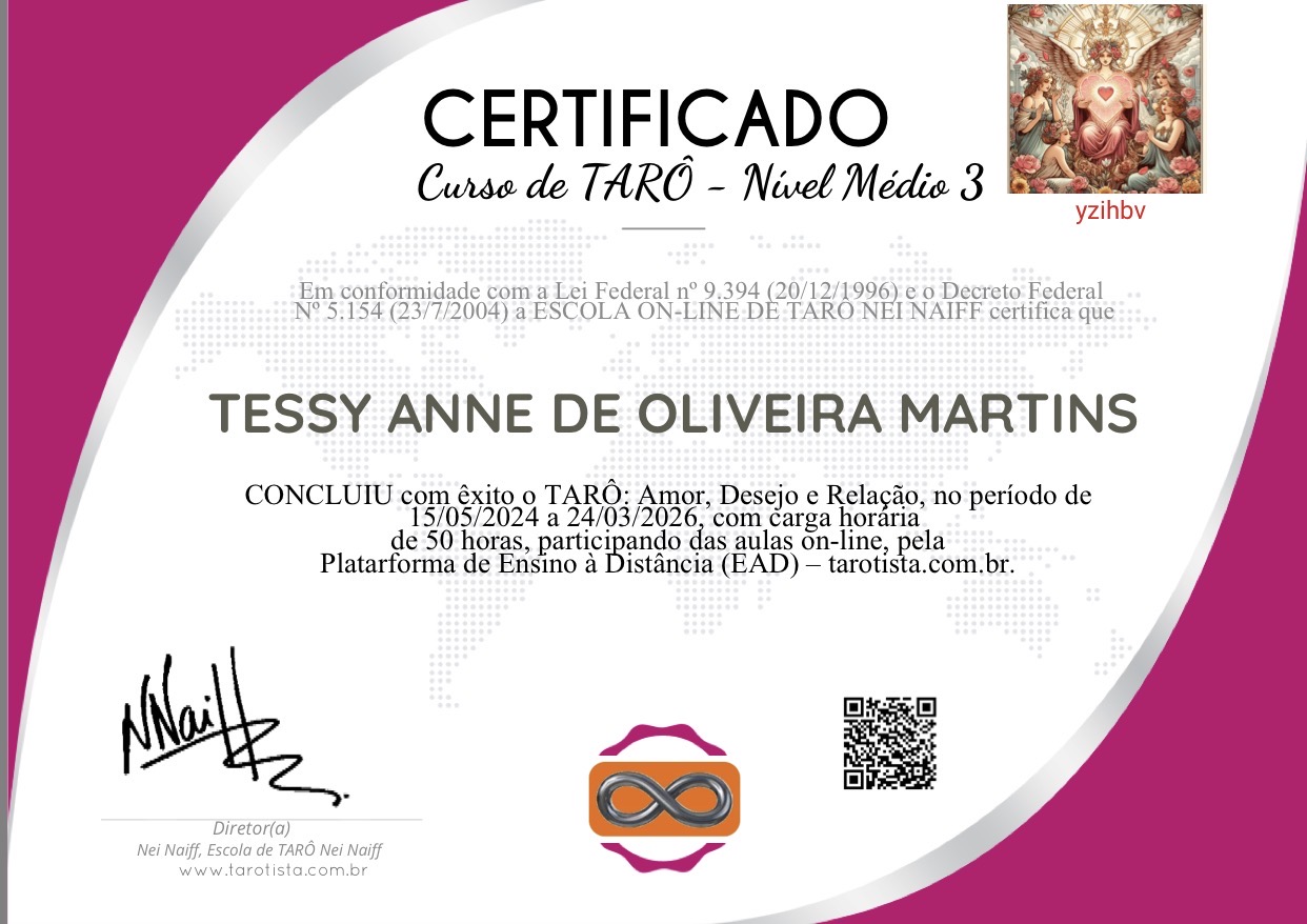 Certificado Tarô: Amor, Desejo e Relação, da Escola de Tarô Nei Naiff